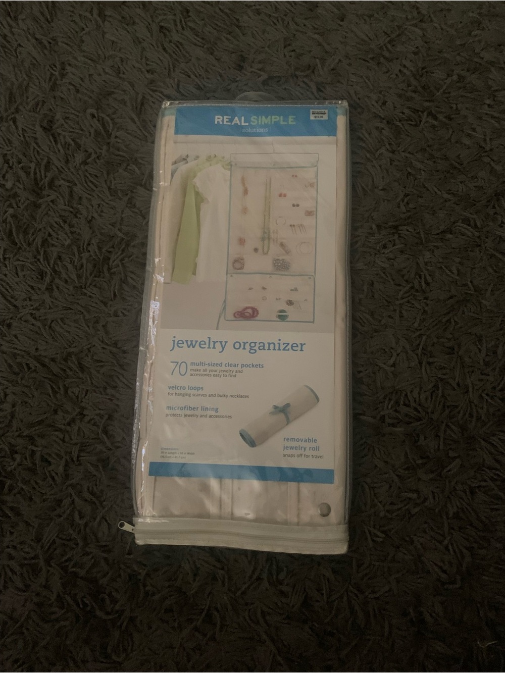 Real Simple Jewelry Organizer Roll up in White and Blue Accent